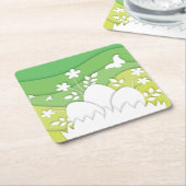 緑の黄色い波イースターエッグ スクエアペーパーコースター (アングル)