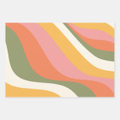 緑の黄色とピンクのGroovyレトロウェーブライン ラッピングペーパーシート (正面3)