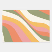 緑の黄色とピンクのGroovyレトロウェーブライン ラッピングペーパーシート (正面2)