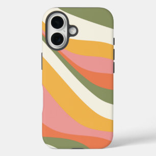 緑の黄色とピンクのGroovyレトロウェーブライン iPhone 16ケース