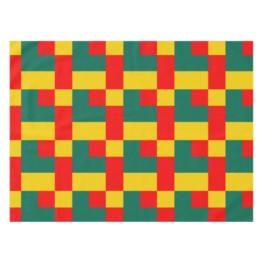 緑の黄色と赤の色のブロックプリント短 テーブルクロス (正面(横))