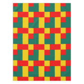 緑の黄色と赤の色のブロックプリント短 テーブルクロス (正面)