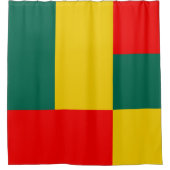 緑の黄色と赤の色のブロックプリント シャワーカーテン (正面)