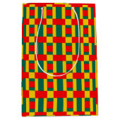 緑の黄色と赤の色のブロックプリント ミディアムペーパーバッグ (正面)