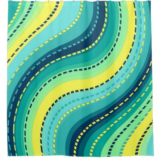緑の黄色と青の高速道路 シャワーカーテン (正面)