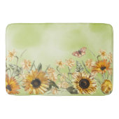 緑の黄色のグラデーション水彩背景ひまわり バスマット (正面)