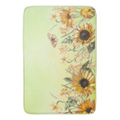 緑の黄色のグラデーション水彩背景ひまわり バスマット (正面縦)