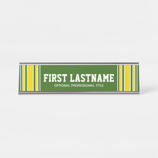 緑の黄色のスポーツジャージーの名前 – 色を編集できる デスクネームプレート (正面)