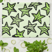 緑の黄色のゼブラ印刷の星 キッチンタオル (折り畳み)