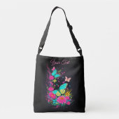 緑の黄色のピンクの蝶の花自然 クロスボディバッグ (裏面)