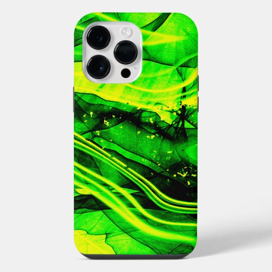 緑の黄色のフラクタル抽象芸術アート iPhoneケース (裏面)