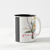 緑の黄色のフローラミニマルな手書き祖母 ツートーンマグカップ (正面右)