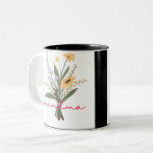 緑の黄色のフローラミニマルな手書き祖母 ツートーンマグカップ (正面左)