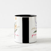 緑の黄色のフローラミニマルな手書き祖母 ツートーンマグカップ (中央)