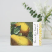 緑の黄色のヴィンテージ梨の木の日付を保存 案内ポストカード (スタンド正面)