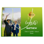 緑の黄色の写真を卒業 ラージペーパーバッグ (正面)