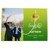 緑の黄色の写真を卒業 ラージペーパーバッグ (裏面)