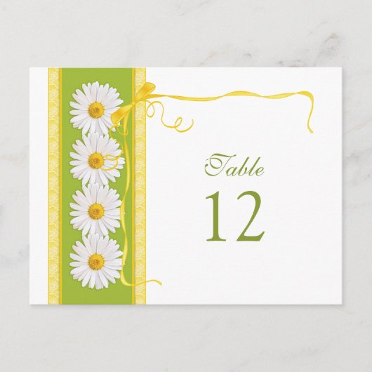 緑の黄色の白いデイジー結婚のテーブル番号カード ポストカード (正面)