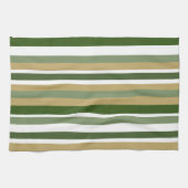 緑の黄色の白ストライプ色 キッチンタオル (横)