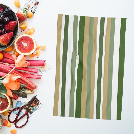 緑の黄色の白ストライプ色 キッチンタオル