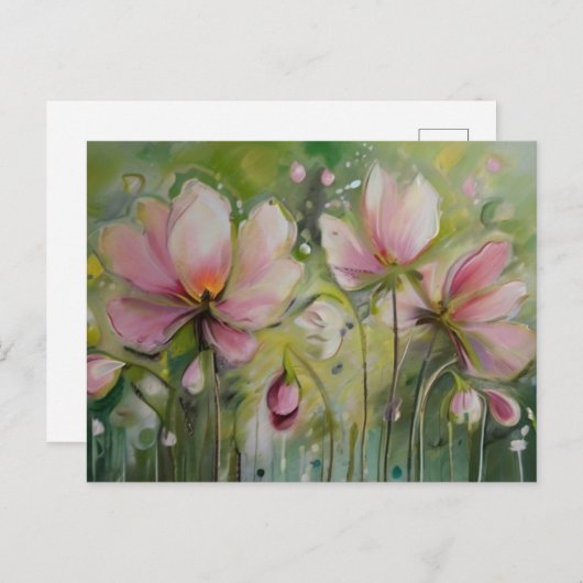 緑の黄色の背景にユリ シーズンポストカード (正面/裏面)