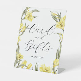 緑の黄色の花ベビーシャワーカードギフト 台座サイン