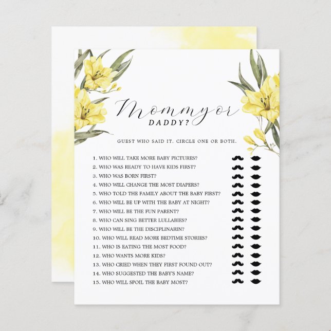 緑の黄色の花ママまたはパパのゲーム (正面/裏面)