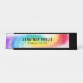 緑の黄色の赤い青の紫の虹の色モダン デスクネームプレート (正面)