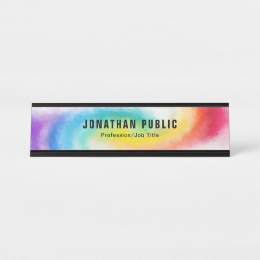 緑の黄色の赤い青の紫の虹の色モダン デスクネームプレート (正面)