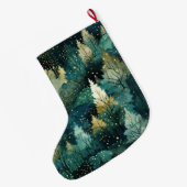 緑の黄色の金ゴールドツリーのクリスマス名 ラージクリスマスストッキング (裏面 (吊り時))