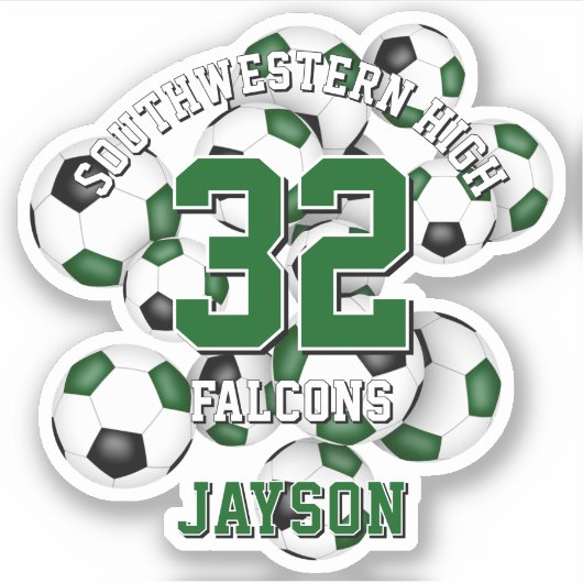 緑の黒いサッカーチームが男の子をカラー シール (正面)