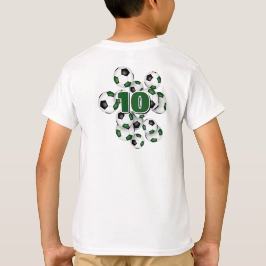 緑の黒いサッカーボールの一群の子供の名前 Tシャツ (裏面)
