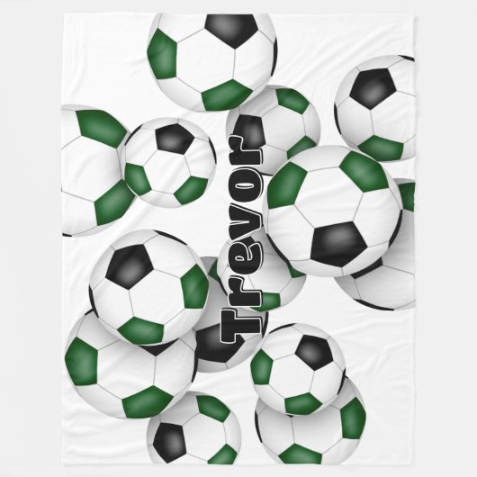 緑の黒いサッカーボール少年の女の子の集団 フリースブランケット (正面)