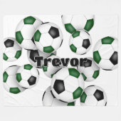 緑の黒いサッカーボール少年の女の子の集団 フリースブランケット (正面(横))