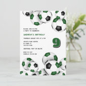 緑の黒いサッカーボール男の子女の子誕生日 招待状 (スタンド正面)