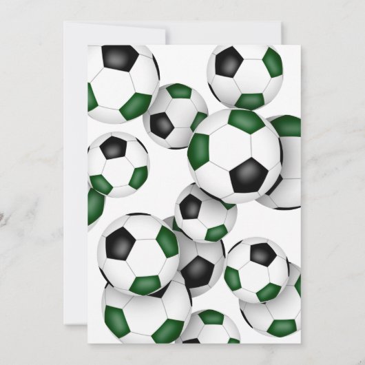 緑の黒いサッカーボール男の子女の子誕生日 招待状 (裏面)