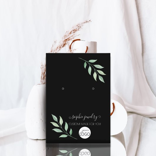 緑の黒いスクリプトジュエリーロゴのイヤリングディスプレイ 名刺