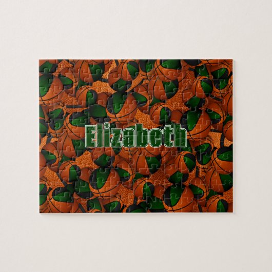 緑の黒いバスケットボールの女の子の男の子チームカラー ジグソーパズル (横)