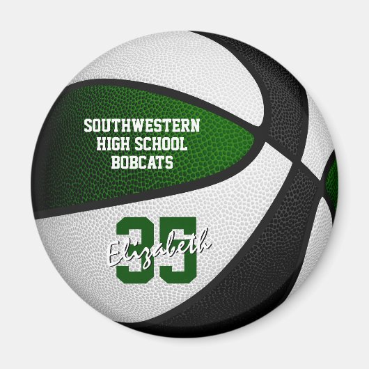 緑の黒いバスケットボールチームカラー マグネット (正面)