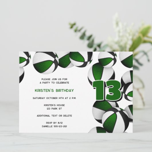 緑の黒いバスケット女の子の男の子の誕生日パーティー 招待状 (スタンド正面)
