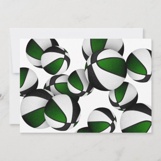 緑の黒いバスケット女の子の男の子の誕生日パーティー 招待状 (裏面)