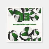 緑の黒いバスケット女の子の男の子スポーツパーティー スタンダードカクテルナプキン (正面)