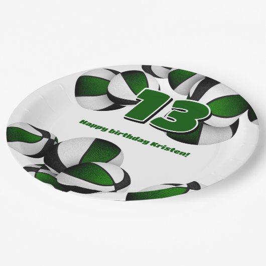 緑の黒いバスケット女の子の男の子スポーツパーティー ペーパープレート (アングル)