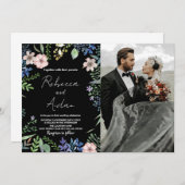 緑の黒いフローラ結婚式招待状と写真 招待状 (正面/裏面)