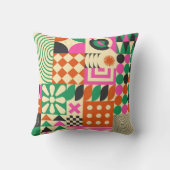 緑の黒いヴィンテージ抽象芸術幾何学的パターン クッション (裏面)