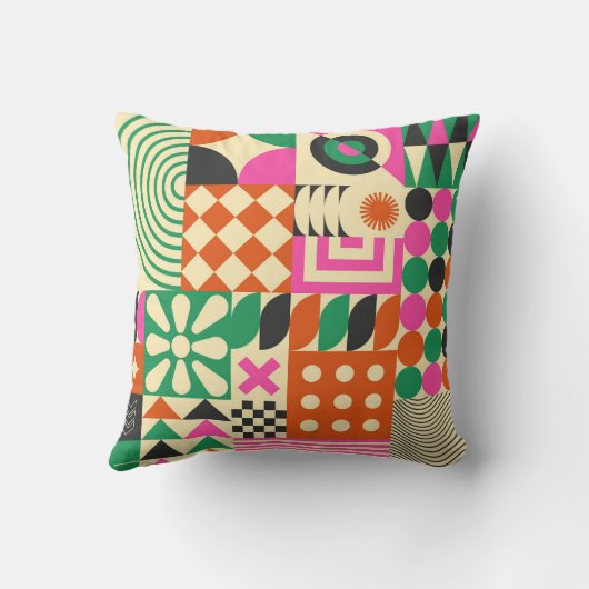 緑の黒いヴィンテージ抽象芸術幾何学的パターン クッション (裏面)
