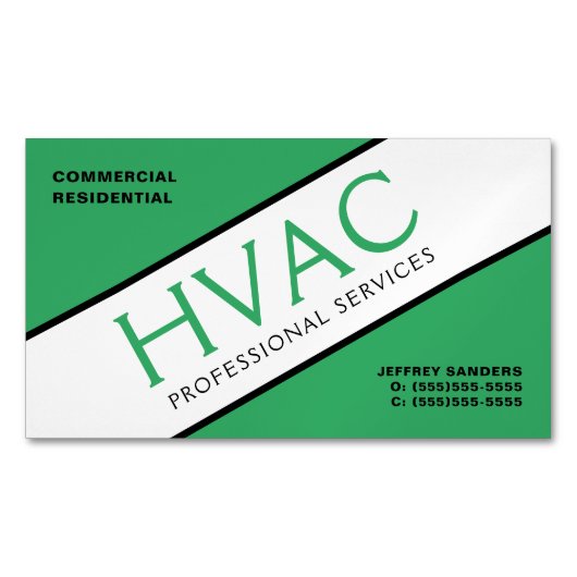 緑の黒い暖房と冷却HVAC マグネット名刺 (正面)