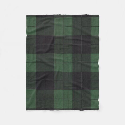 緑の黒い格子縞のフリースの素朴な国毛布 フリースブランケット (正面)