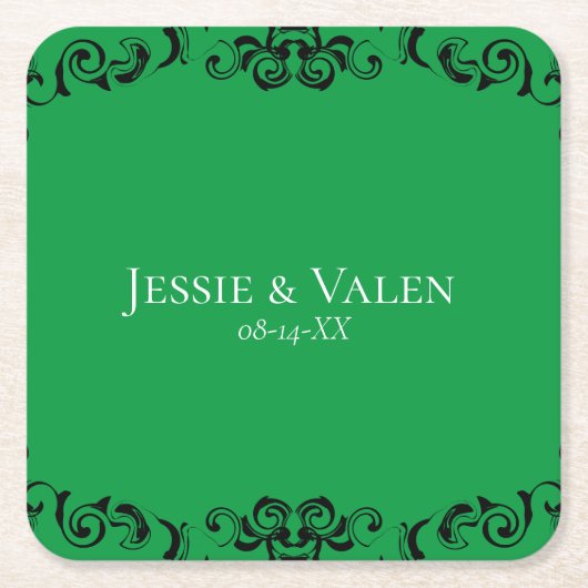 緑の黒い渦巻きゴシッ結婚クス スクエアペーパーコースター (正面)