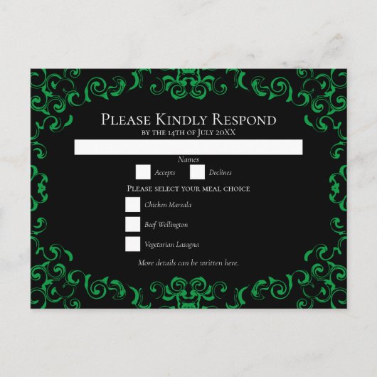 緑の黒い渦巻結婚き シーズンポストカード (正面)